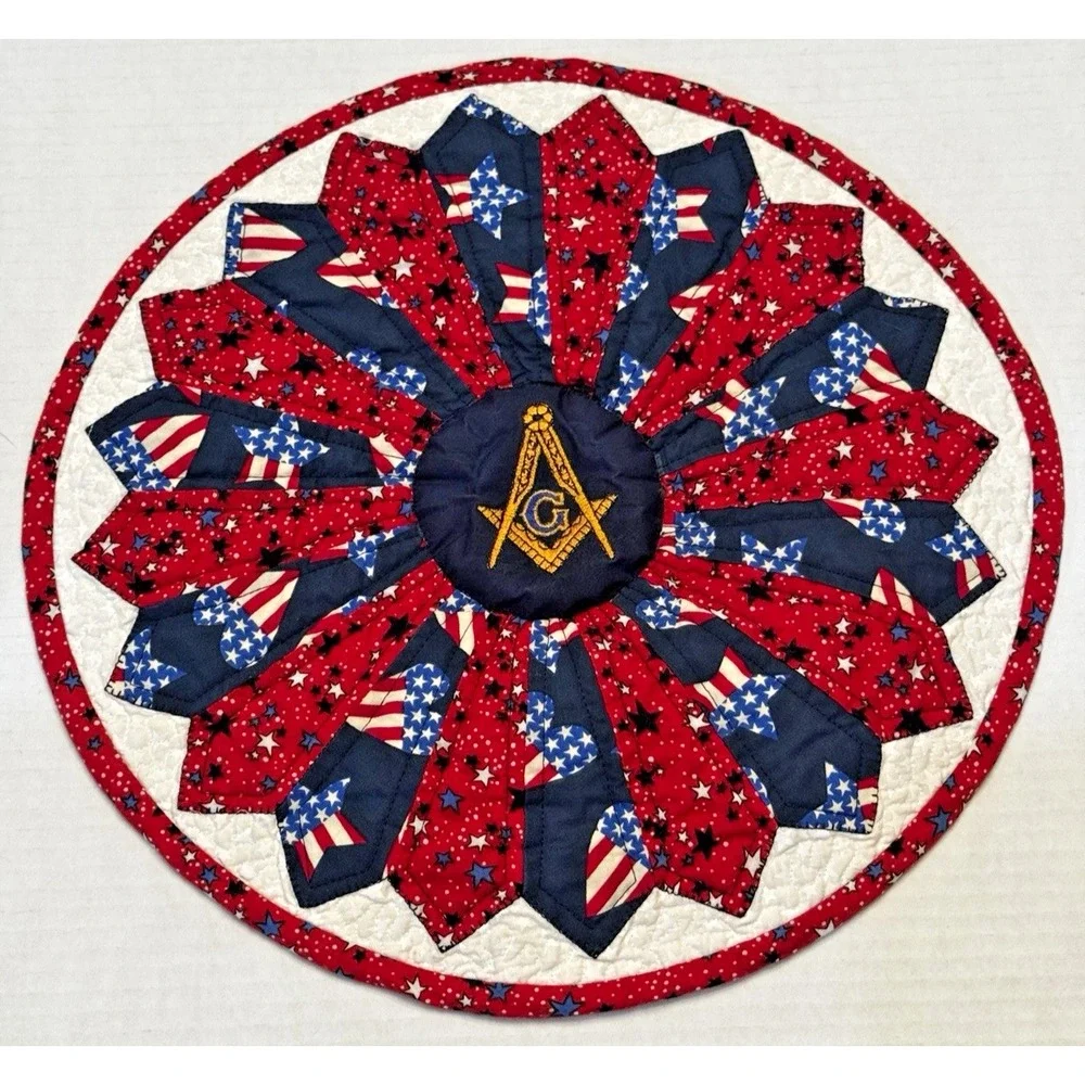 Homemade Dresden Plate Summer Bright Patriotic Freemasons Freemasonry Embroidery